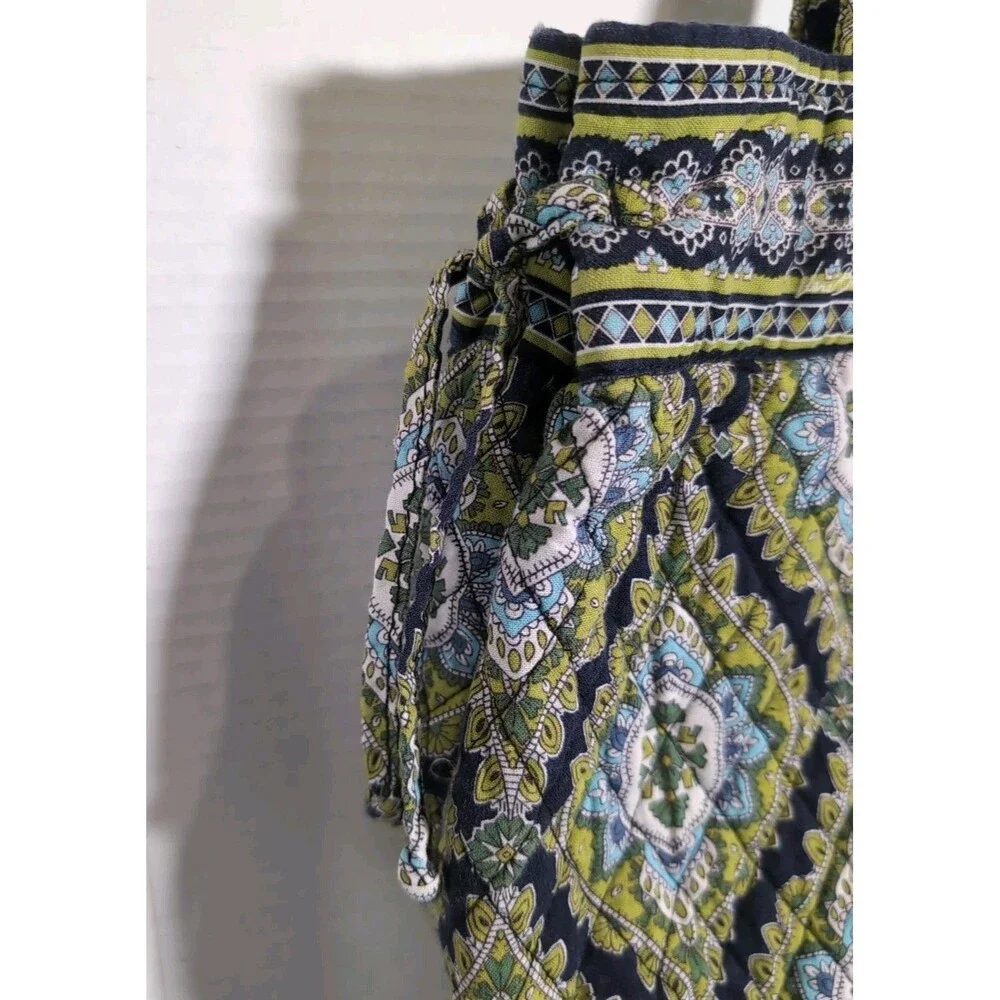 VERA BRADLEY GREEN & BLUE  EXPANDABLE SIDE TIE PURSE BAG TOTE